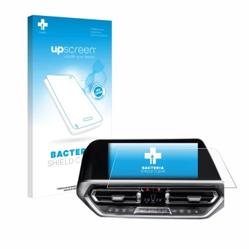 Vorderseite einer Produktverpackung mit dem Markenlogo upscreen. Daneben ist das Gerät BMW 3 G20 2020 mit dem zugehörigen Disp