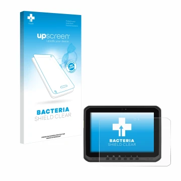 Vorderseite einer Produktverpackung mit dem Markenlogo upscreen. Daneben ist das Gerät Zebra ET65 mit dem zugehörigen Displays