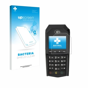Vorderseite einer Produktverpackung mit dem Markenlogo upscreen. Daneben ist das Gerät ingenico Lane/3000 (non-touch) mit dem 