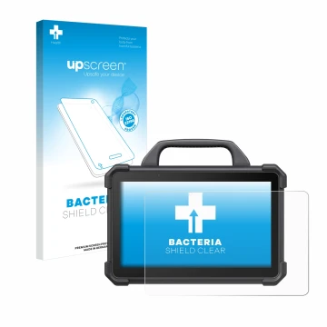 Vorderseite einer Produktverpackung mit dem Markenlogo upscreen. Daneben ist das Gerät Launch X-431 Tab VII (Tab 7) Elite mit 