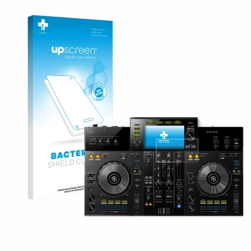 Vorderseite einer Produktverpackung mit dem Markenlogo upscreen. Daneben ist das Gerät Pioneer XDJ -RR mit dem zugehörigen Dis
