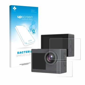 Vorderseite einer Produktverpackung mit dem Markenlogo upscreen. Daneben ist das Gerät Akaso Brave 4 Pro mit dem zugehörigen D