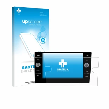 Vorderseite einer Produktverpackung mit dem Markenlogo upscreen. Daneben ist das Gerät Volkswagen Taigo Discover Media 8” 2023