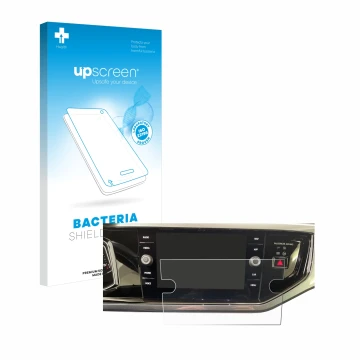 Vorderseite einer Produktverpackung mit dem Markenlogo upscreen. Daneben ist das Gerät Volkswagen Polo VI Ready 2 Discover 8