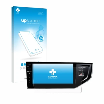 Vorderseite einer Produktverpackung mit dem Markenlogo upscreen. Daneben ist das Gerät Volkswagen Polo VI Discover Pro 9,2