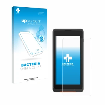 Vorderseite einer Produktverpackung mit dem Markenlogo upscreen. Daneben ist das Gerät Sunmi P2 Lite SE mit dem zugehörigen Di