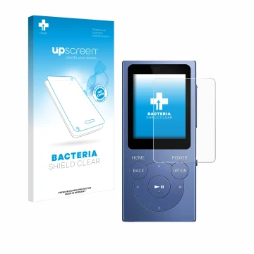 Vorderseite einer Produktverpackung mit dem Markenlogo upscreen. Daneben ist das Gerät Sony Walkman NW-E394 mit dem zugehörige