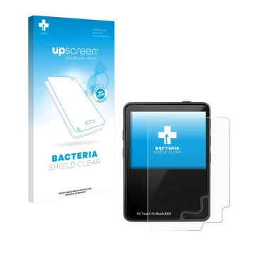 Vorderseite einer Produktverpackung mit dem Markenlogo upscreen. Daneben ist das Gerät HifiWalker H2 touch mit dem zugehörigen