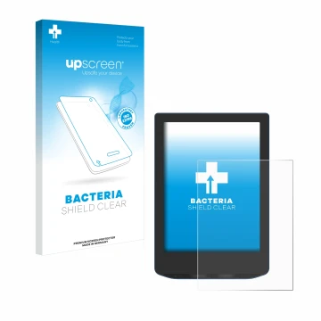 Vorderseite einer Produktverpackung mit dem Markenlogo upscreen. Daneben ist das Gerät PocketBook Verse Pro mit dem zugehörige