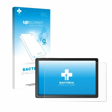 Vorderseite einer Produktverpackung mit dem Markenlogo upscreen. Daneben ist das Gerät Telekom T Tablet mit dem zugehörigen Di