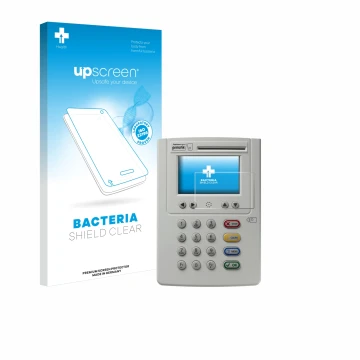 Vorderseite einer Produktverpackung mit dem Markenlogo upscreen. Daneben ist das Gerät ingenico eHealth ORGA Neo 6141 mit dem 