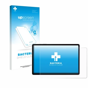 Vorderseite einer Produktverpackung mit dem Markenlogo upscreen. Daneben ist das Gerät Samsung Galaxy Tab S9 FE+ mit dem zugeh