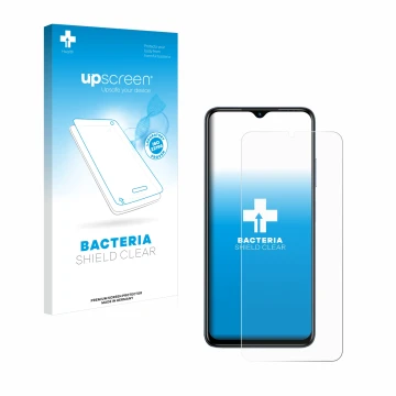 Vorderseite einer Produktverpackung mit dem Markenlogo upscreen. Daneben ist das Gerät Infinix Hot 30i mit dem zugehörigen Dis