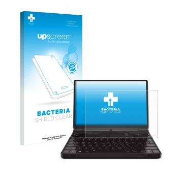 Vorderseite einer Produktverpackung mit dem Markenlogo upscreen. Daneben ist das Gerät GPD Win Max 2 2023 mit dem zugehörigen 