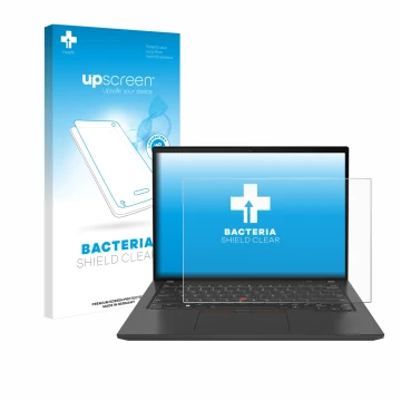 Vorderseite einer Produktverpackung mit dem Markenlogo upscreen. Daneben ist das Gerät Lenovo ThinkPad T16 Gen 3 mit dem zugeh