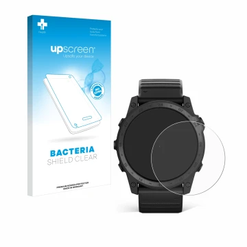 Vorderseite einer Produktverpackung mit dem Markenlogo upscreen. Daneben ist das Gerät Garmin Tactix 7 AMOLED mit dem zugehöri
