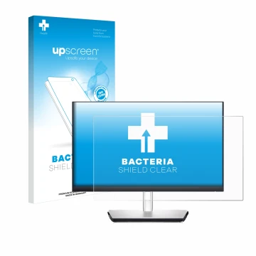 Vorderseite einer Produktverpackung mit dem Markenlogo upscreen. Daneben ist das Gerät Dell P2424HT mit dem zugehörigen Displa