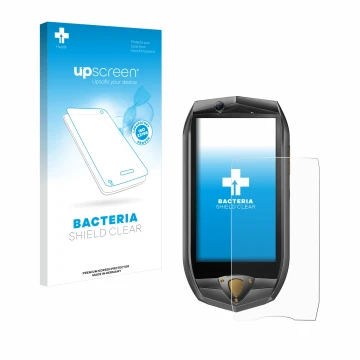 Vorderseite einer Produktverpackung mit dem Markenlogo upscreen. Daneben ist das Gerät Oukitel K16 mit dem zugehörigen Display