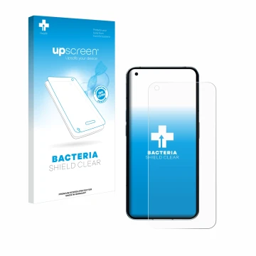 Vorderseite einer Produktverpackung mit dem Markenlogo upscreen. Daneben ist das Gerät Nothing Phone (1) (case-friendly) mit d