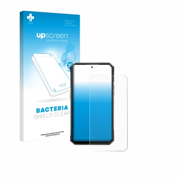Vorderseite einer Produktverpackung mit dem Markenlogo upscreen. Daneben ist das Gerät Oukitel WP30 Pro mit dem zugehörigen Di