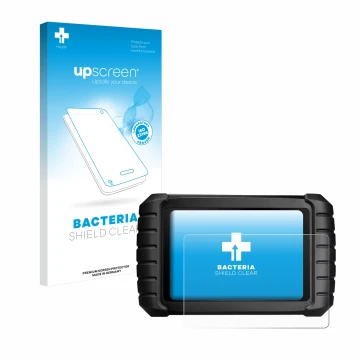 Vorderseite einer Produktverpackung mit dem Markenlogo upscreen. Daneben ist das Gerät iCarsoft CR Max mit dem zugehörigen Dis
