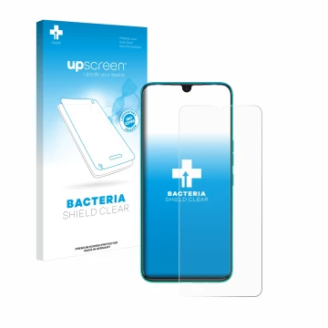 Vorderseite einer Produktverpackung mit dem Markenlogo upscreen. Daneben ist das Gerät Tecno Spark 7 mit dem zugehörigen Displ