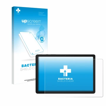 Vorderseite einer Produktverpackung mit dem Markenlogo upscreen. Daneben ist das Gerät Samsung Galaxy Tab A9 Plus 5G mit dem z