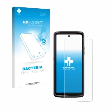 Vorderseite einer Produktverpackung mit dem Markenlogo upscreen. Daneben ist das Gerät Crosscall Stellar X5 mit dem zugehörige