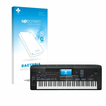 Vorderseite einer Produktverpackung mit dem Markenlogo upscreen. Daneben ist das Gerät Yamaha Genos2 mit dem zugehörigen Displ