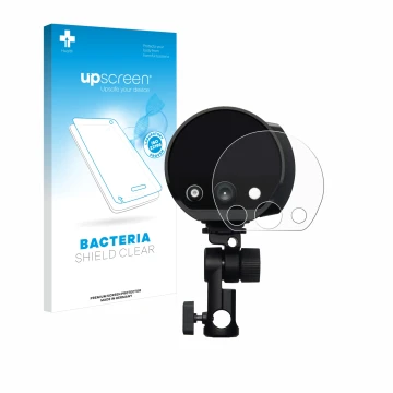 Vorderseite einer Produktverpackung mit dem Markenlogo upscreen. Daneben ist das Gerät Profoto B10X mit dem zugehörigen Displa