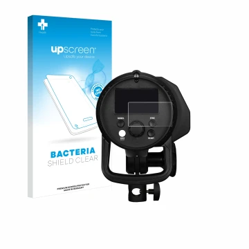 Vorderseite einer Produktverpackung mit dem Markenlogo upscreen. Daneben ist das Gerät Profoto B1X mit dem zugehörigen Display