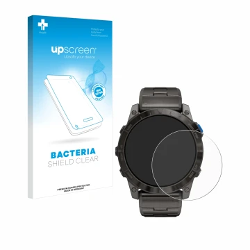 Vorderseite einer Produktverpackung mit dem Markenlogo upscreen. Daneben ist das Gerät Garmin D2 Mach1 Pro mit dem zugehörigen