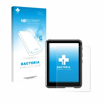 Vorderseite einer Produktverpackung mit dem Markenlogo upscreen. Daneben ist das Gerät Mechen M3 mit dem zugehörigen Displaysc