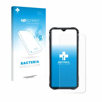 Vorderseite einer Produktverpackung mit dem Markenlogo upscreen. Daneben ist das Gerät Oukitel WP33 Pro mit dem zugehörigen Di