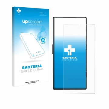 Vorderseite einer Produktverpackung mit dem Markenlogo upscreen. Daneben ist das Gerät ZTE Nubia Red Magic 8 Pro mit dem zugeh