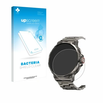 Vorderseite einer Produktverpackung mit dem Markenlogo upscreen. Daneben ist das Gerät Tesofit Smartwatch 1.85