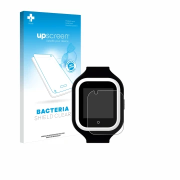 Vorderseite einer Produktverpackung mit dem Markenlogo upscreen. Daneben ist das Gerät SaveFamily Iconic Plus 4G mit dem zugeh