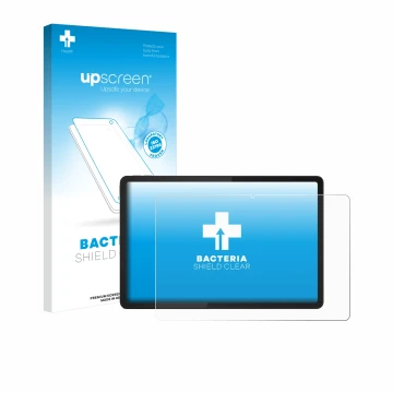 Vorderseite einer Produktverpackung mit dem Markenlogo upscreen. Daneben ist das Gerät Lenovo Tab M11 mit dem zugehörigen Disp