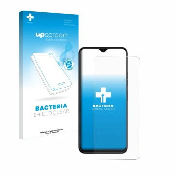 Vorderseite einer Produktverpackung mit dem Markenlogo upscreen. Daneben ist das Gerät Tecno Spark 10 5G mit dem zugehörigen D