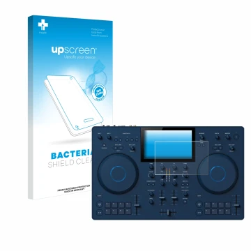 Vorderseite einer Produktverpackung mit dem Markenlogo upscreen. Daneben ist das Gerät AlphaTheta OMNIS-Duo mit dem zugehörige