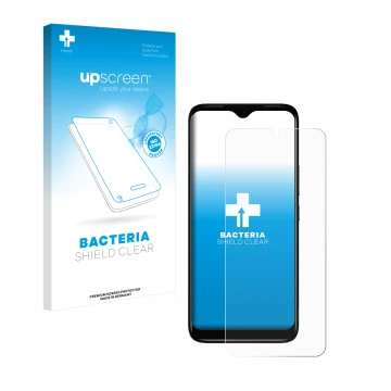 Vorderseite einer Produktverpackung mit dem Markenlogo upscreen. Daneben ist das Gerät Nokia C12 mit dem zugehörigen Displaysc