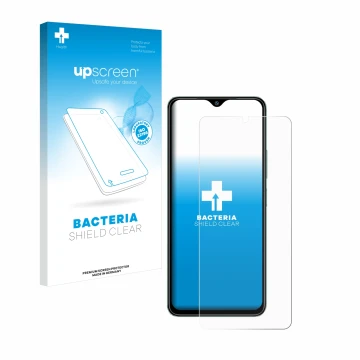 Vorderseite einer Produktverpackung mit dem Markenlogo upscreen. Daneben ist das Gerät Xiaomi Redmi A3 mit dem zugehörigen Dis