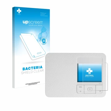 Vorderseite einer Produktverpackung mit dem Markenlogo upscreen. Daneben ist das Gerät Canon Selphy CP1500 mit dem zugehörigen