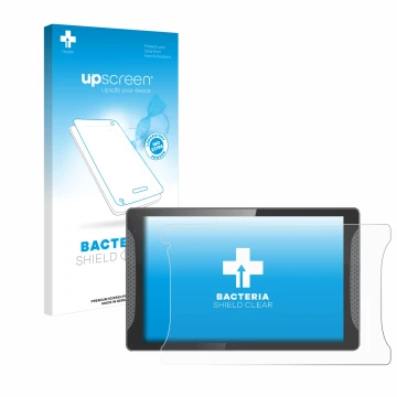 Vorderseite einer Produktverpackung mit dem Markenlogo upscreen. Daneben ist das Gerät Logicom Multimedia Stand Pro mit dem zu