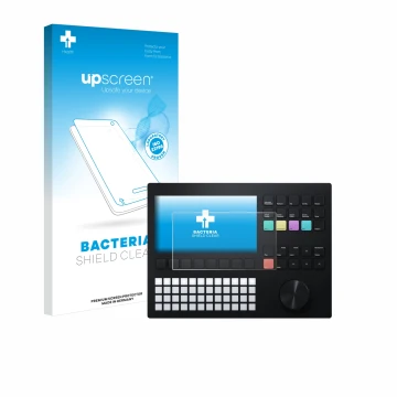 Vorderseite einer Produktverpackung mit dem Markenlogo upscreen. Daneben ist das Gerät Polyend Tracker mit dem zugehörigen Dis
