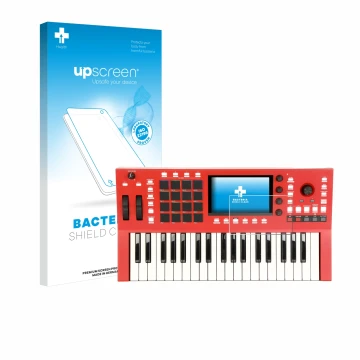 Vorderseite einer Produktverpackung mit dem Markenlogo upscreen. Daneben ist das Gerät Akai Professional MPC Key 37 mit dem zu