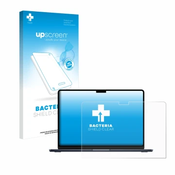 Vorderseite einer Produktverpackung mit dem Markenlogo upscreen. Daneben ist das Gerät Apple MacBook Air 13