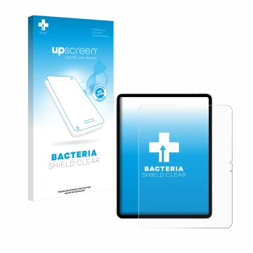 Vorderseite einer Produktverpackung mit dem Markenlogo upscreen. Daneben ist das Gerät Apple iPad Air 13