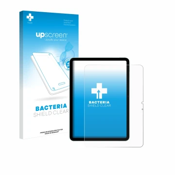 Vorderseite einer Produktverpackung mit dem Markenlogo upscreen. Daneben ist das Gerät Apple iPad Air 11