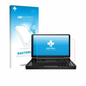 Vorderseite einer Produktverpackung mit dem Markenlogo upscreen. Daneben ist das Gerät GPD Win Mini (2024) mit dem zugehörigen